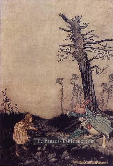 Alice au pays des merveilles Down the Rabbit Hole illustrateur Arthur Rackham Peintures à l'huile